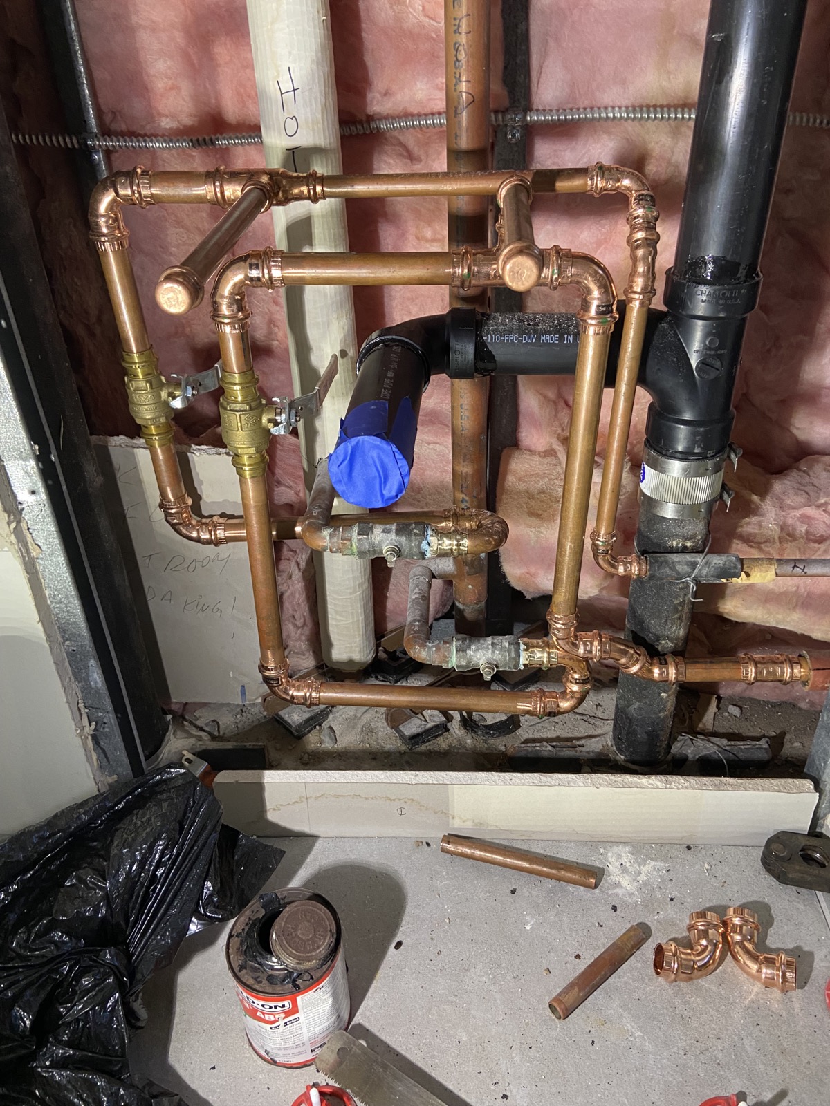 Bathroom shut off valve location change for access and drain and water for new lavatory rough in phase(After)